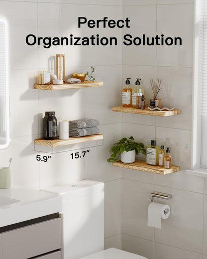 Pipishell Wandregal Holz 40 cm, 4er-Set Schweberegale, Hellbraun