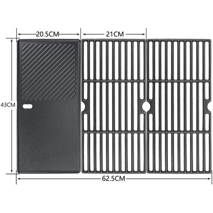 GFTIME Grillrost und Grillplatte aus Gusseisen, 43 x 62,5 cm