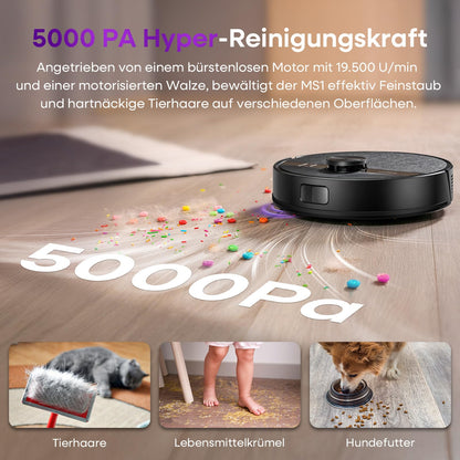 MONSGA MS1 Saugroboter mit Wischfunktion, 5000 Pa, LiDAR, Schwarz