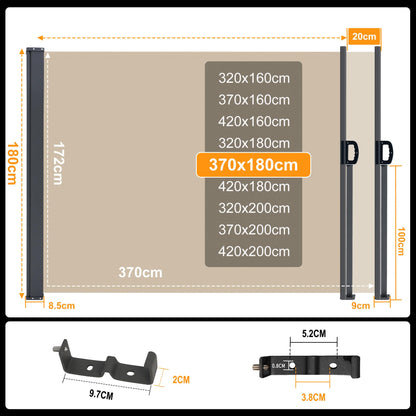 HOMEDEMO Seitenzugmarkise ausziehbar – 180x350+20cm Khaki
