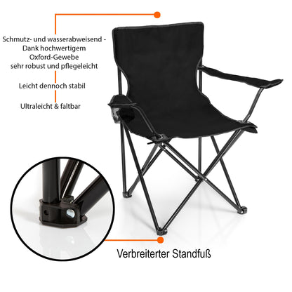 BigDean Campingset 2 Faltstühle mit Campingtisch faltbar schwarz
