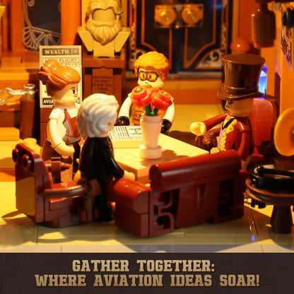 FUNWHOLE Steampunk Flugclub Beleuchtetes Baustein-Set - 1858 Teile