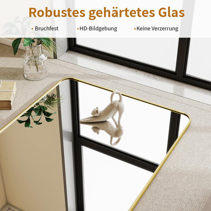 Koonmi Ganzkörperspiegel Standspiegel – Gold, 76x171cm abgerundet