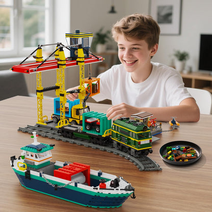 HOGOKIDS City Hafen Containerkran Bauspielzeug - 1373 Teile