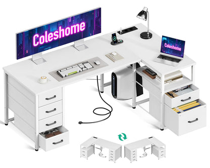 Coleshome Schreibtisch L-Form Eckschreibtisch - Weiss 140x70cm. Große, weiße Arbeitsfläche für Büro/Home-Office.
