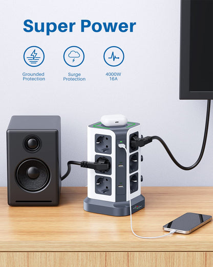 KOOSLA Steckdosenturm 12-fach - 15W Wireless Charger