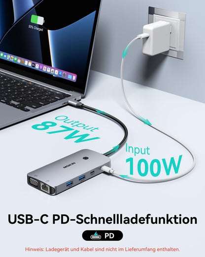 MOKiN USB-C Docking Station 9-in-1 mit Dual HDMI 4K, DisplayPort, VGA