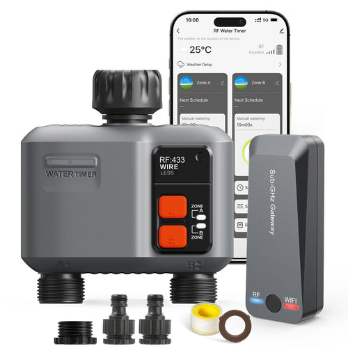 johgee Bewässerungscomputer WLAN 2 Ausgänge mit RF-Gateway, 2er-Pack zur automatischen Gartenbewässerung