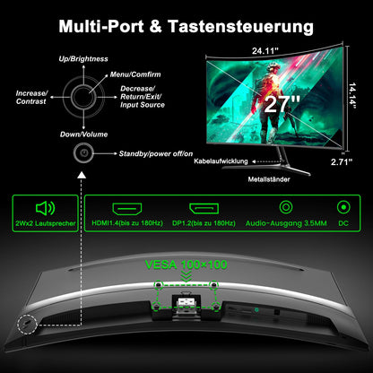 Minifire MFG27C1 Gaming Monitor – 27 Zoll Curved 180Hz