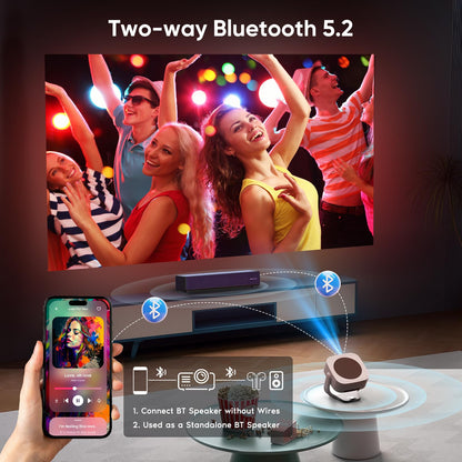 Built-in Apps Mini Beamer 1080P 4K Projektor - WiFi BT 270° drehbar