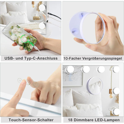 Dripex Hollywood Schminktischspiegel Beleuchtung – 80x60 cm Weiss