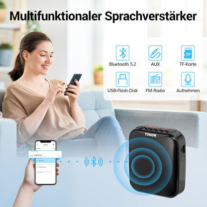 TONOR K11 Sprachverstärker tragbar mit Bluetooth und Wireless Headset