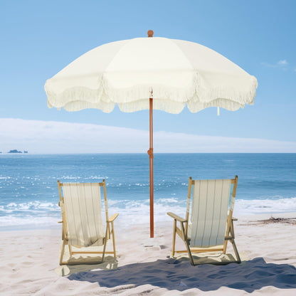 PHI VILLA Sonnenschirm 200 cm knickbar mit Fransen, Milchweiss