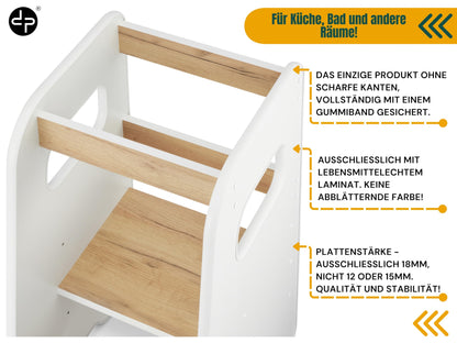 defiPad Lernturm Montessori höhenverstellbar – ab 1 Jahr, Weiss Eiche