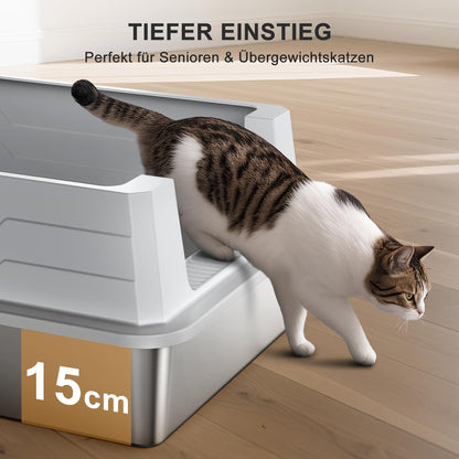 MIXJOY XXXL Katzenklo – 71x51x30 cm Hochrand Edelstahl