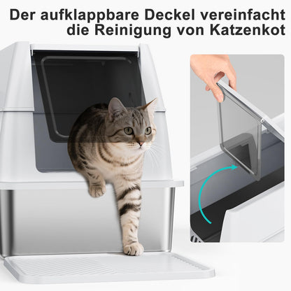 FURTIME XXL Katzenklo Edelstahl – Geschlossen mit Deckel