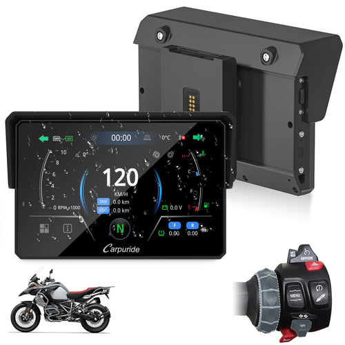 CARPURIDE W502BS Pro BMW Motorrad Navi CarPlay AA. Rechteckig, schwarz für Motorradnavi mit CarPlay und Android Auto.