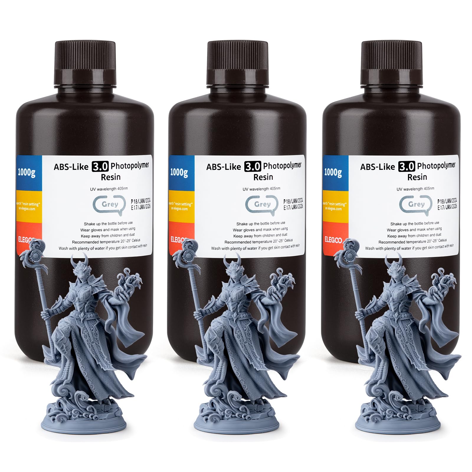 ELEGOO ABS-Like 3.0 3D Drucker Resin – 3 x 1000g Grau: Zur Erstellung widerstandsfähiger Modelle im Harz-3D-Druck.