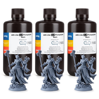 ELEGOO ABS-Like 3.0 3D Drucker Resin – 3 x 1000g Grau: Zur Erstellung widerstandsfähiger Modelle im Harz-3D-Druck.