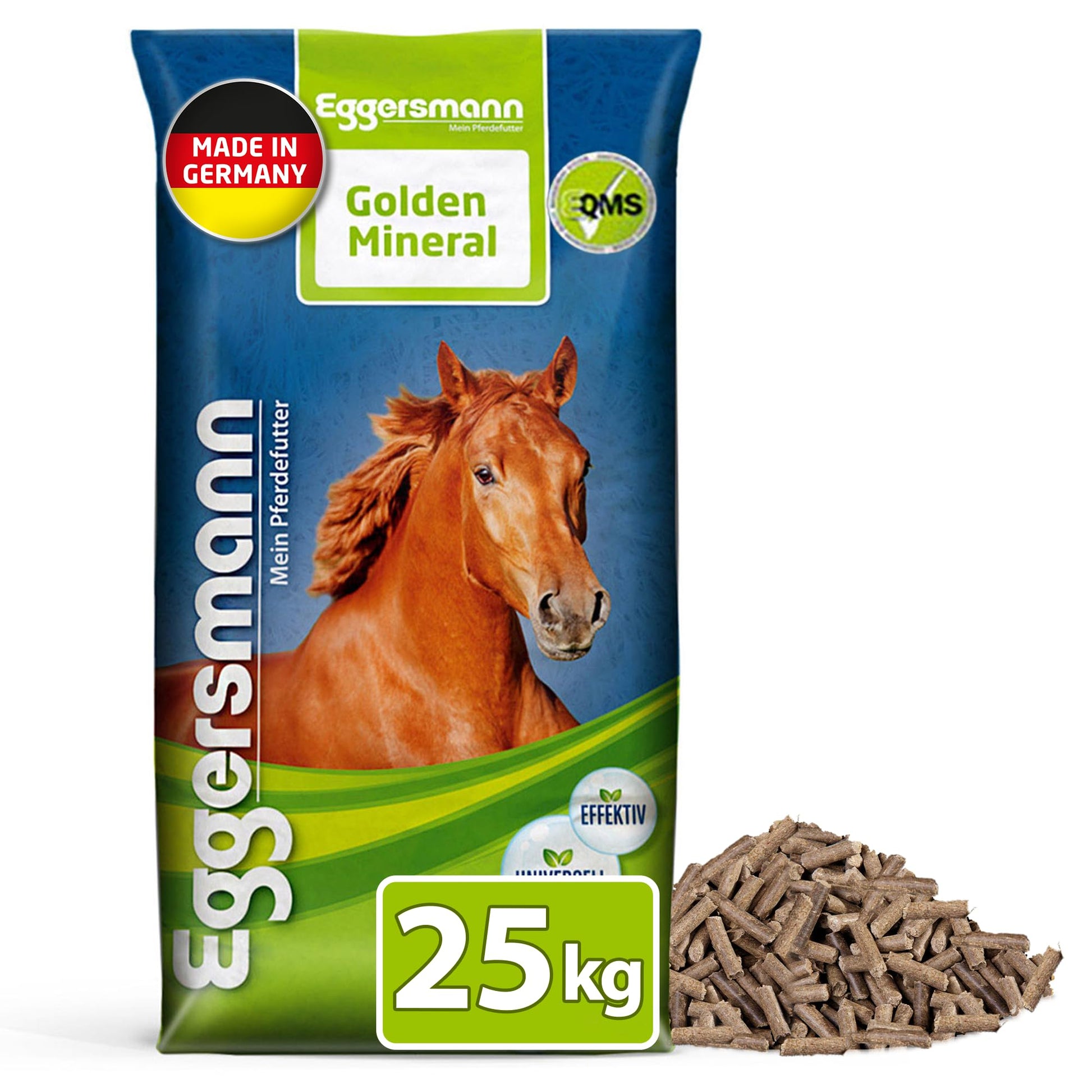 Eggersmann Mein Pferdefutter Golden Mineral Mineralfutter 25 kg – Pellets mit Kräutern im Sack für Pferde und Ponys