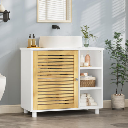 FORABAMB Waschbeckenunterschrank mit Bambustüren, 62 x 30 x 60 cm