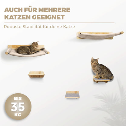 WOOWOOD Katzenkletterwand Set inkl. 2 Treppen - 5-teilig Massivholz