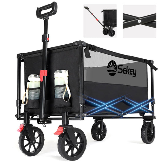 Sekey XXL Bollerwagen Faltbar Geländetauglich – 3011 Schwarz/Grau. Klappbarer Handwagen, schwarz-grau, mit Geländereifen. Transportiert Lasten im Gelände.