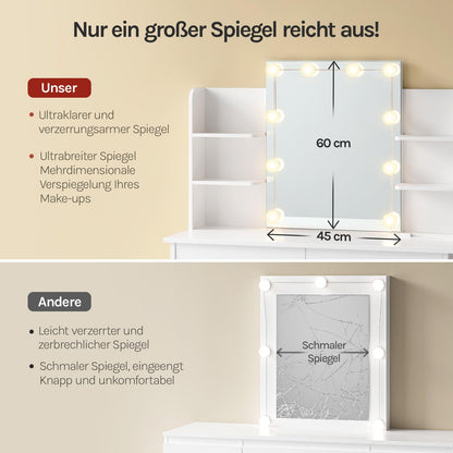 WOLTU Schminktisch Frisiertisch – LED, Weiss, 2 Schubladen