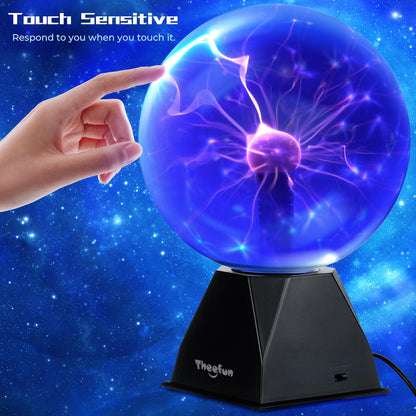Theefun Plasmakugel 8 Zoll, touch- & klangaktivierte Plasmalampe, Blau