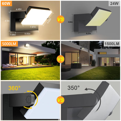 ledmo LED Wandleuchte Aussen 60W 5000 Lumen 3000K schwenkbar IP65