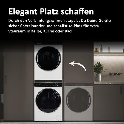 Haier Zwischenbaurahmen für WM/Trockner – Universal, Weiss mit Ausziehboden