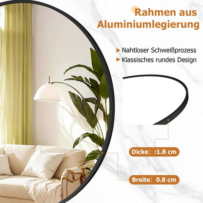 Koonmi Runder Wandspiegel 80cm Schwarz - Alu-Rahmen