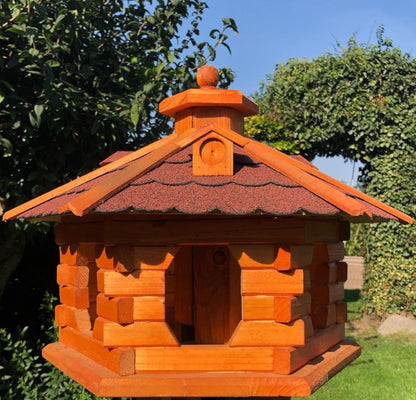 DARLUX Sechseck Futterhaus - L, mit Ständer, Rot-Braun
