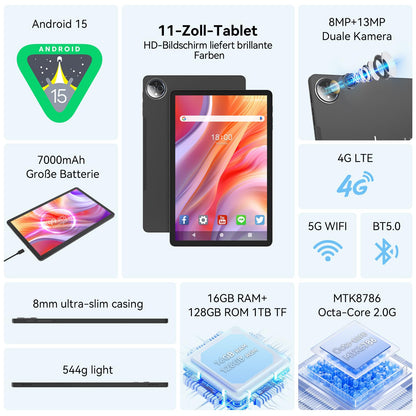 SmartTab 11 Zoll Android 15 Tablet PC 128GB Grau