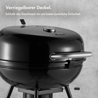 VonHaus Kettle Holzkohlegrill, Kugelgrill 53,5 cm mit Warmhalterost