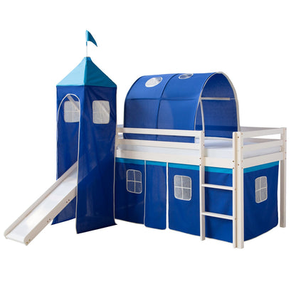 Homestyle4u Kinder Hochbett 90x200 Rutsche Turm Weiss Blau
