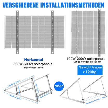 Verstärkte Balkon-Kraftwerk Halterung Alu 118CM 0-90° – 2 Paar