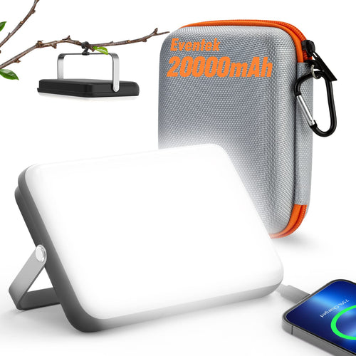 Eventek LED Campinglampe PB200, 4000 Lumen, 20000 mAh Powerbank mit Haken und drehbarem Metallständer