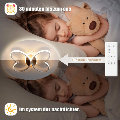 YLFXL Schmetterling LED Deckenleuchte – Dimmbar Holz Kinderzimmer