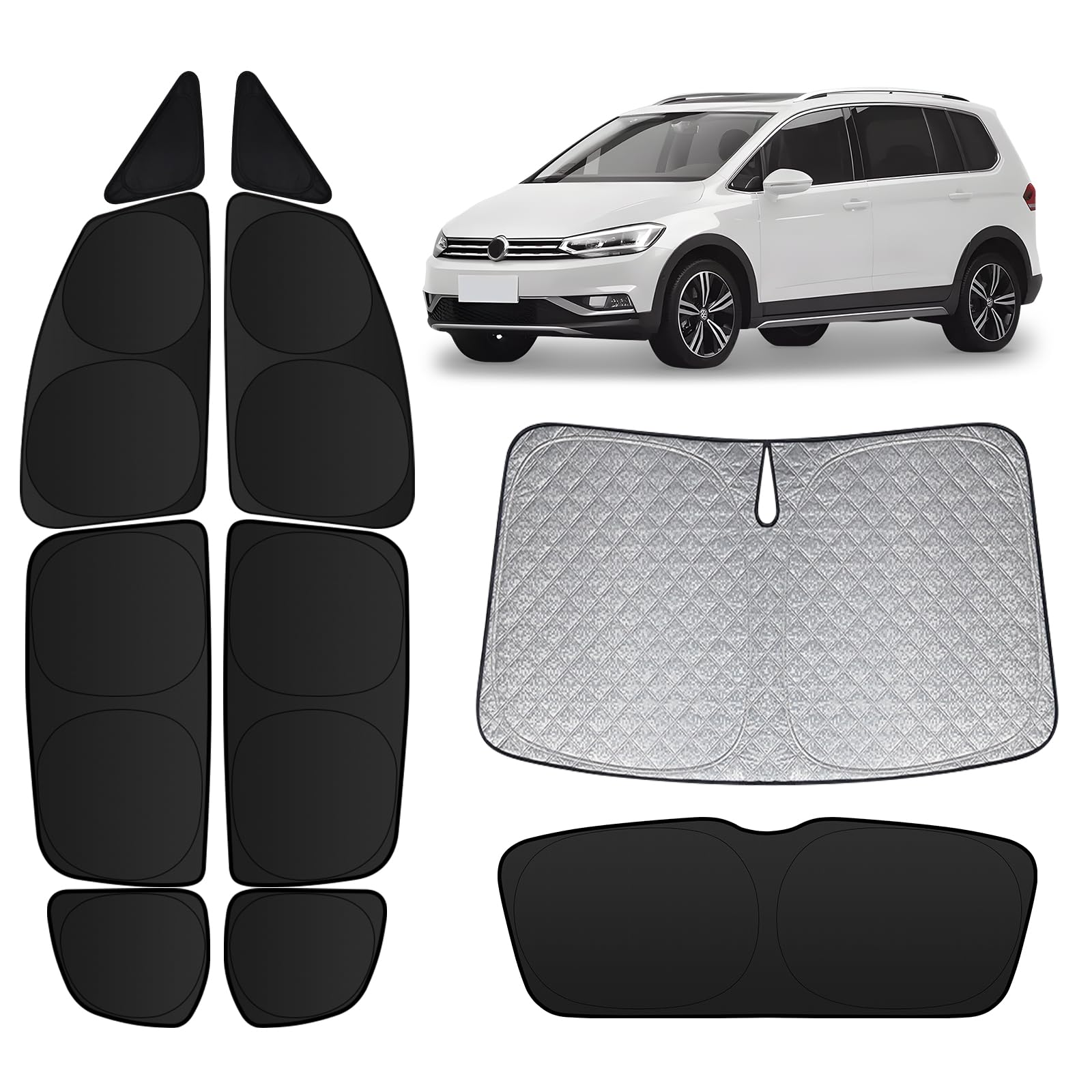 ZATOOTO Sonnenschutz Auto Set VW Touran 2016-2024 - Komplett. Maßgeschneiderte Blenden schützen Fenster vor UV & Hitze.
