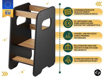 defiPad Lernturm Montessori ab 1 Jahr - Schwarz/Eiche