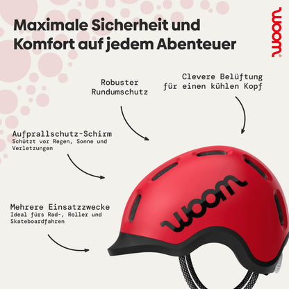 woom READY Kinder-Fahrradhelm, Rot, Grösse S, für 1–14 Jahre