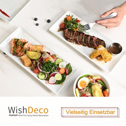 WishDeco Servierplatte 3er Set Porzellan, rechteckig, weiss, 35x15 cm