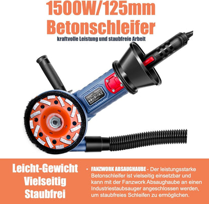 FANZWORK 1500W Betonschleifer Set – drehzahlregelbar, 2 Schleiftöpfe