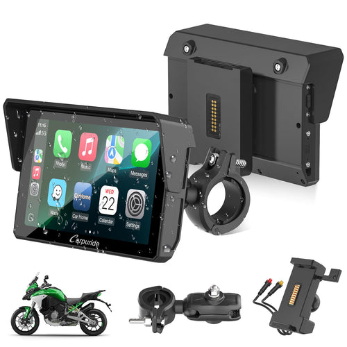 Carpuride W502S Pro Motorrad-Navigationsgerät mit CarPlay, 5 Zoll, HD-Touchscreen und Metallhalterung