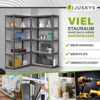 Juskys 6er-Set Lagerregal Basic 6X Schwerlastregal - 180x90x40cm Grau