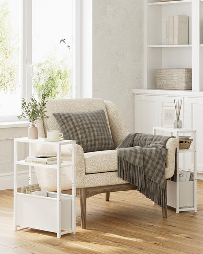 Apetaccat Beistelltisch mit Stauraum, 3-stufig, schmal, weiss
