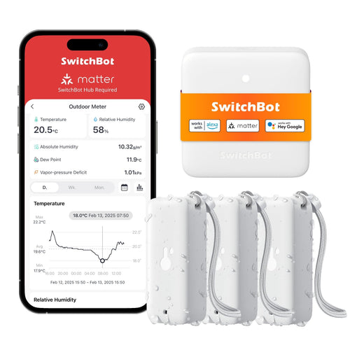 SwitchBot WLAN Thermometer Hygrometer 3er-Set mit Hub Mini, IP65