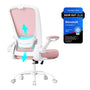SONGMICS Bürostuhl ergonomisch, Drehstuhl mit Mesh, pastellrosa – Netzrücken, klappbare Armlehnen und Metallfusskreuz