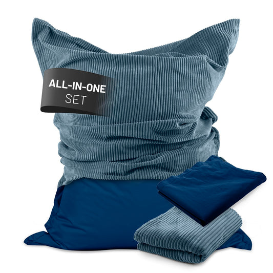 Lumaland Classic XXL Riesensitzsack - All-in-One Set Indoor/Outdoor. Flexibler Sitzsack für komfortablen Sitzplatz innen & außen.